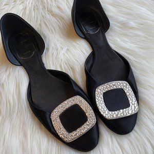 Authentic Roger Vivier Black Trompette Crystal Flats